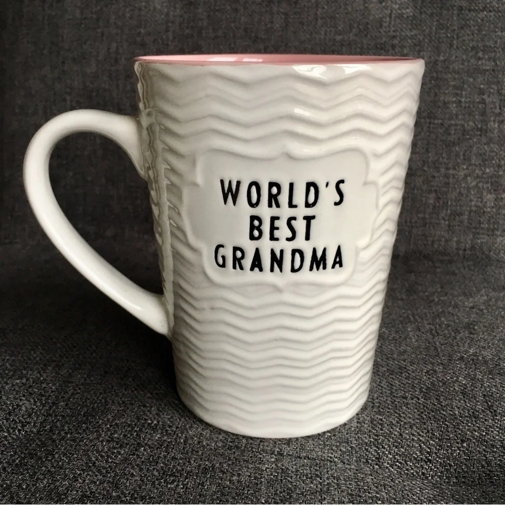 “World’s Best Grandma” Coffee Mug, White, Pink, Black, 16 oz
